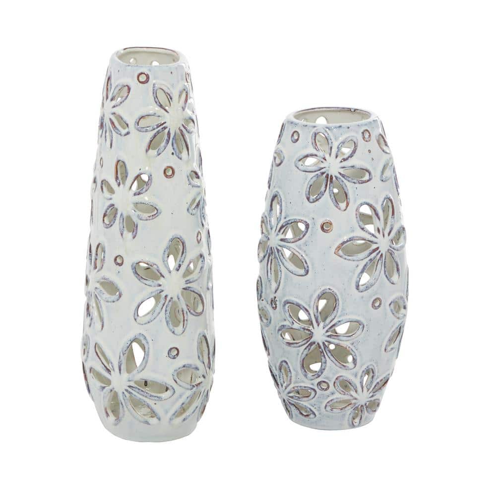 Charming Daisy Cut-Out 13.5" White Ceramic Table Vase Set