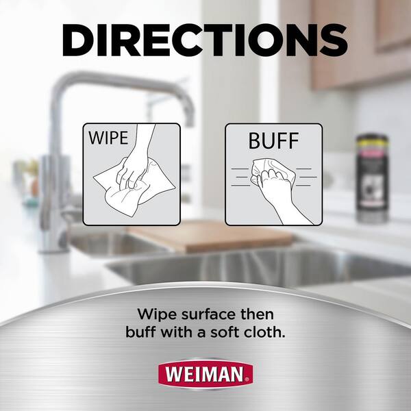Weiman 92CT Stainless Steel Wipes, 7 x 8, 30/Canister, 4 Canisters/Carton