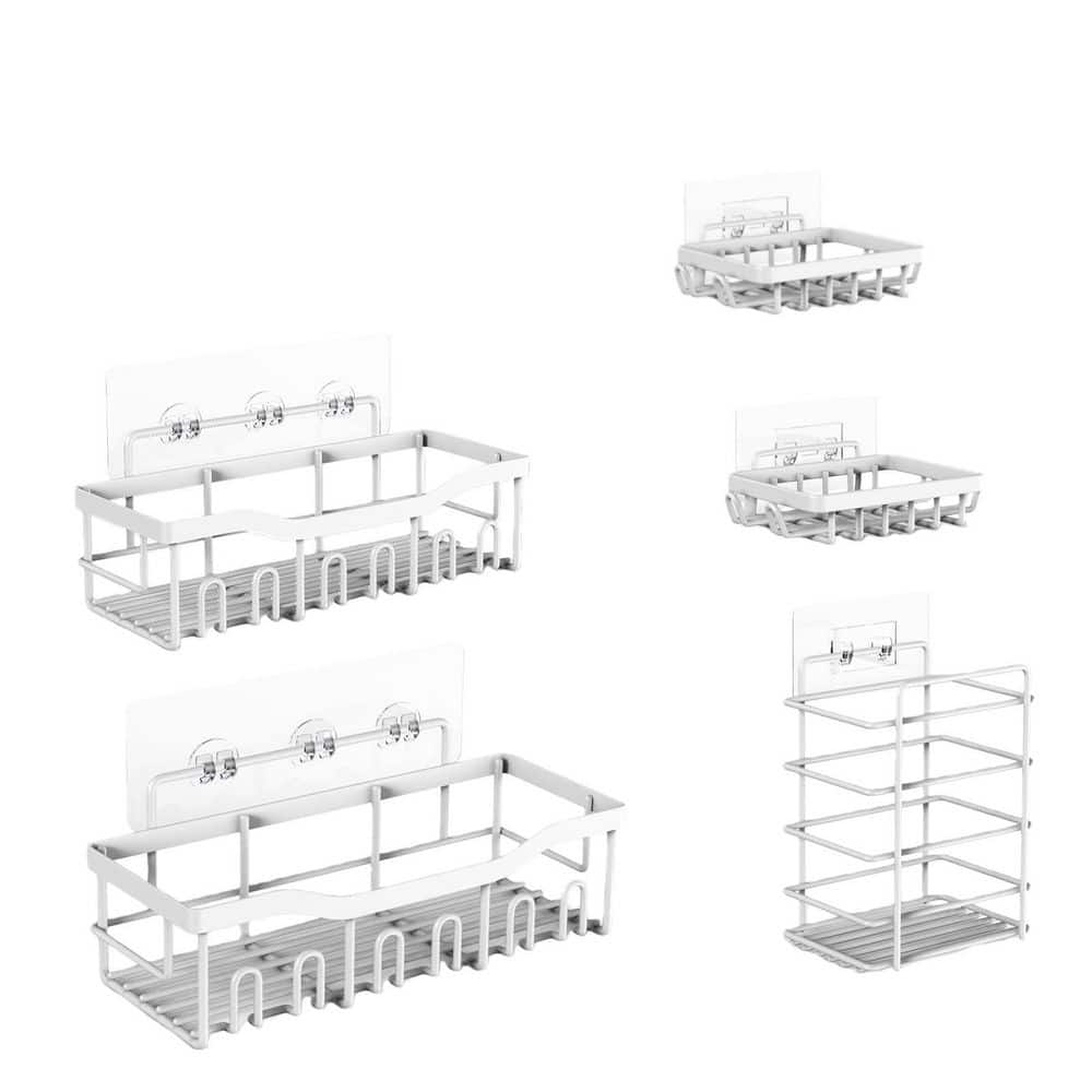 5-Pack No Drill Apartment Rustproof Stainless Steel Shower Caddy in White for Apartment, Bathroom Kitchen Storage Home price history on PriceWatchPro