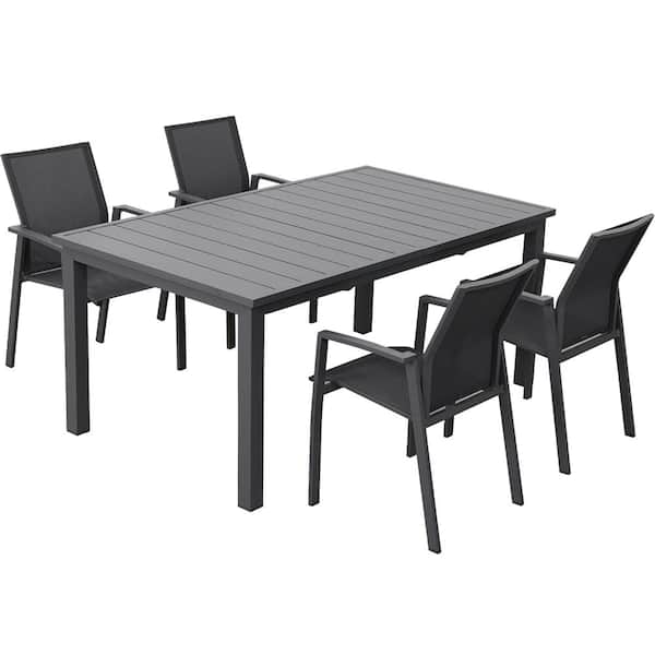 Cesicia Grey 5-Piece Metal Outdoor Dining Set with Adjustable Folding Table