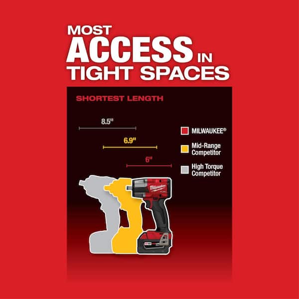 Milwaukee - M18 FUEL GEN-2 18V Lithium-Ion Brushless Cordless Mid Torque 1/2 in. Impact Wrench F Ring w/5.0Ah Starter Kit