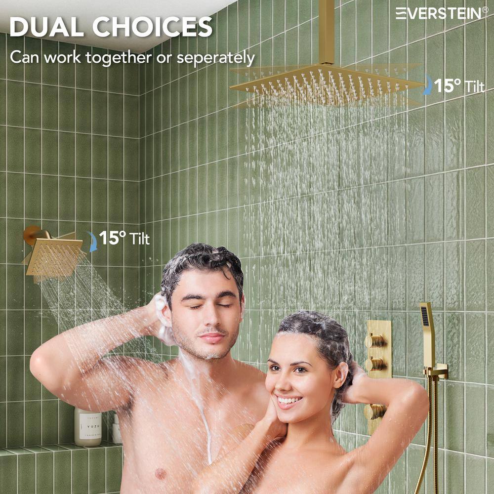 Gold Stainless Steel Dual Shower Head System with Thermostatic Valve