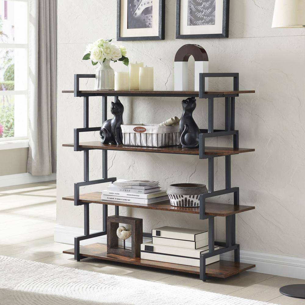 39.2 in. Tall Wood 4-Shelf Freestanding Corner Etagere Bookcase with Metal 