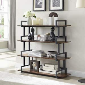 39.2 in. Tall Wood 4-Shelf Freestanding Corner Etagere Bookcase with Metal Frame for Living Room, Brown