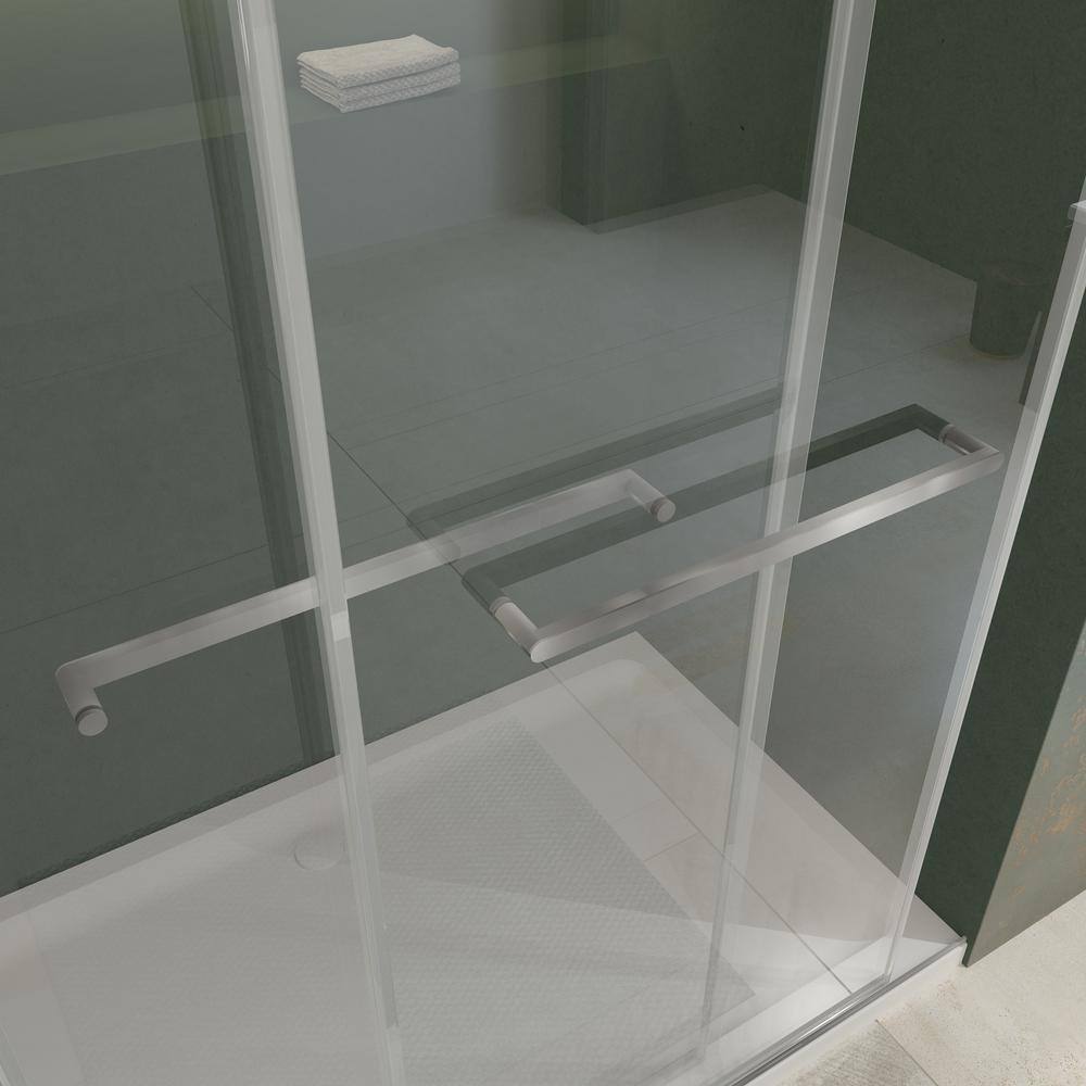 Brushed Silver Frameless Double Sliding Shower Door with Clear Tempered Glass