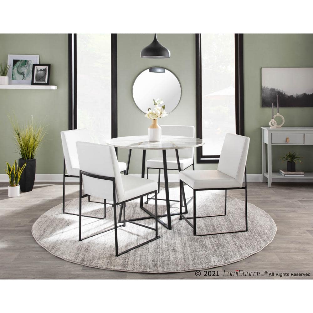 Fuji High Back Contemporary White Faux Leather Side Chair with Black Steel Frame