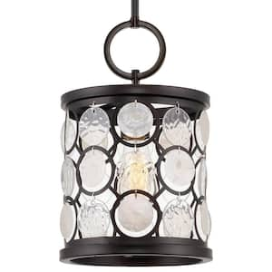 Estelle 60-Watt 1-Light Oil-Rubbed Bronze Modern Chic Pendant Light with Seashell Shade, No Bulb Included