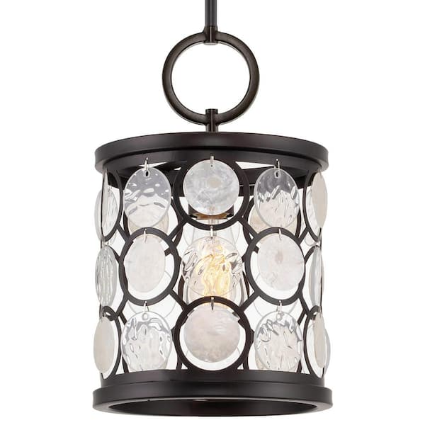 Kira Home Estelle 60-Watt 1-Light Oil-Rubbed Bronze Modern Chic Pendant Light with Seashell Shade, No Bulb Included