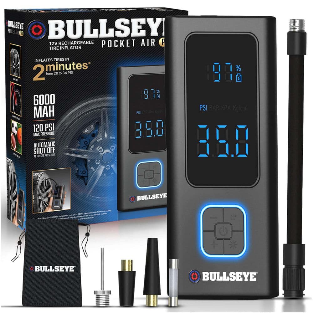 Bell + Howell Bullseye Pocket Air Pro 12V 120 PSI Cordless Portable 6000mAh Air Compressor Tire Inflator 6163 - The Home Depot