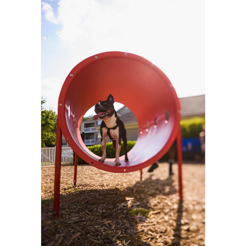 Red Rotomolded Plastic Doggie Crawl Tunnel with Powder-Coated Posts