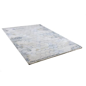 Highland Ivory/Blue 9 ft. x 12 ft. (8 ft. 6 in. x 11 ft. 6 in.) Geometric Transitional Area Rug