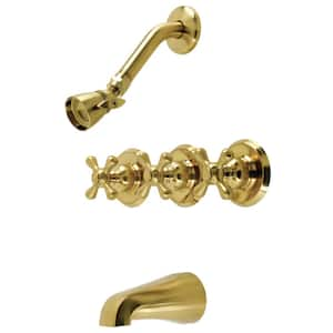 Victorian Triple Handle 1-Spray Tub and Shower Faucet 1.8 GPM with Corrosion Resistant in Brushed Brass