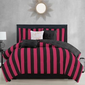 Black/Hot Pink Juicy Cabana Stripe Queen Polyester Comforter Set