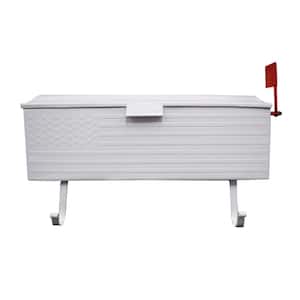 White Patriotic Metal Wall Mounted Mailbox with Outgoing Mail Flag and Newspaper Hangers