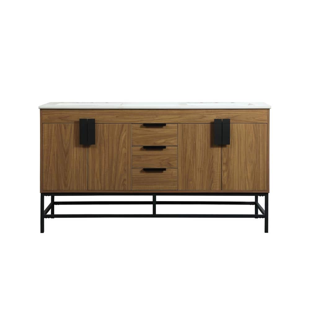 Timeless Home 60 in. W x 22 in. D x 33.5 in. H Bath Vanity in Walnut Brown 