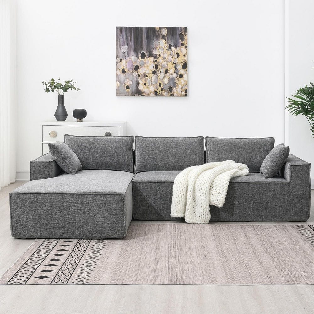 【Anyone more】[Plan/2Way] Poa Brushed Corduroy Training PT Nestfair 111.5 in. W Chenille Modular Sectional Sofa in Gray