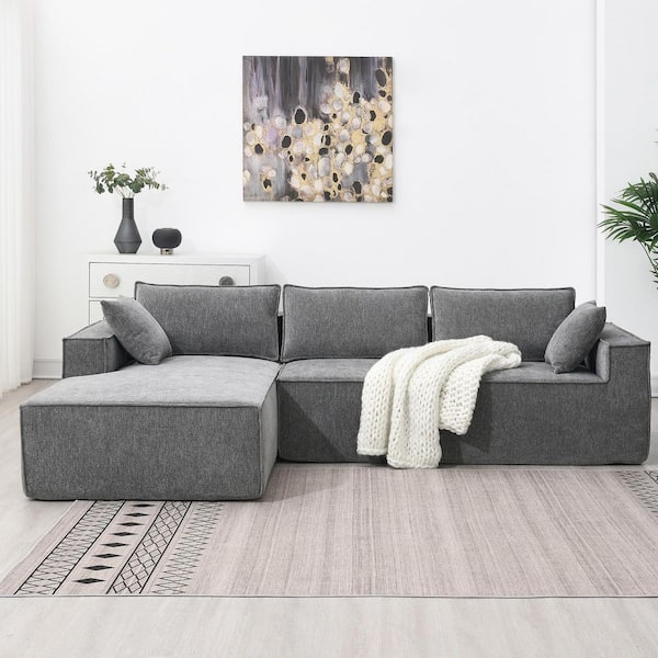 111.5 in. W Chenille Modular Sectional Sofa in Gray and Wrinkle-Resistant,L-Shaped Compressed Sofa, No Assembly Required