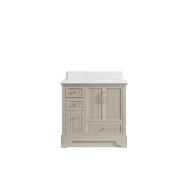 Willow Collections Alys 36 in. W x 22 in. D x 36 in. H Right Offset Sink Bath Vanity in Fine Grain with 1.5" Calacatta Laza Qt. Top