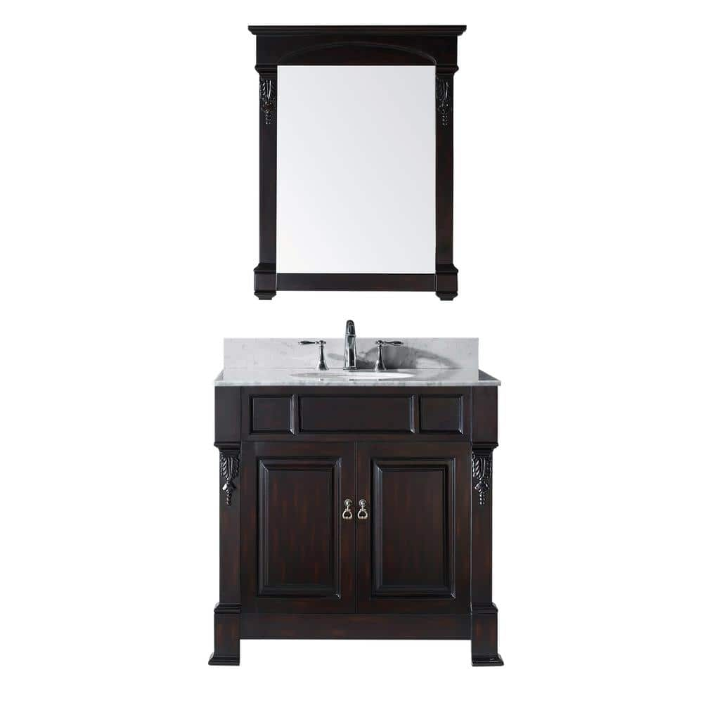 Virtu Usa Huntshire 36 In W Bath Vanity In Dark Espreso With Marble Vanity Top In White With Round Basin And Mirror Gs 4036 Wmro Dw The Home Depot