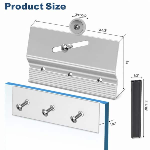 4-Piece Frameless Shower Door Roller Assemblies with 3/4" Plastic Wheels and Aluminum Bracket in Chrome, for Shower Door