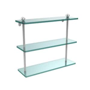 22 in. L x 8 in. H x 5 in. W 2-Tier Clear Glass Bathroom Shelf with Gallery  Rail in Satin Nickel