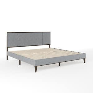 Jett Gray Wood Frame King Platform Bed with Upholstered Solid Wood