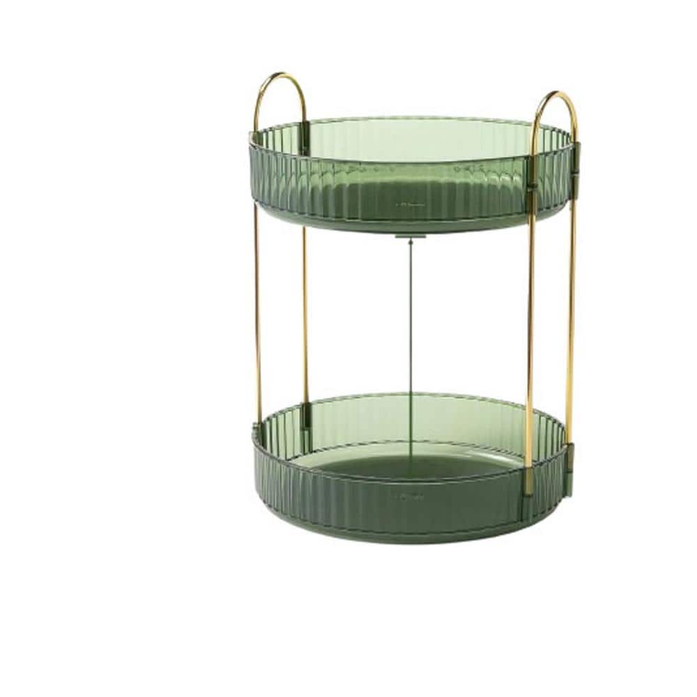 Freestanding Round 2-Tier Rotating Makeup Organizer in Green for Cosmetics 