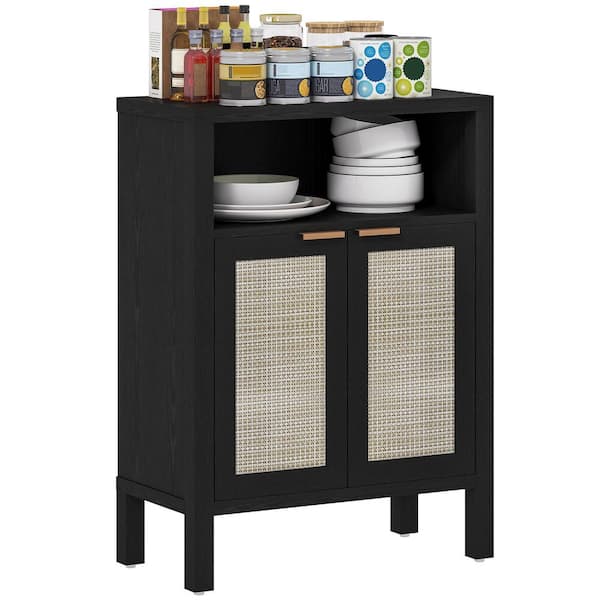 Distressed Black MDF 23.3 in. Sideboard with Adjustable Shelf