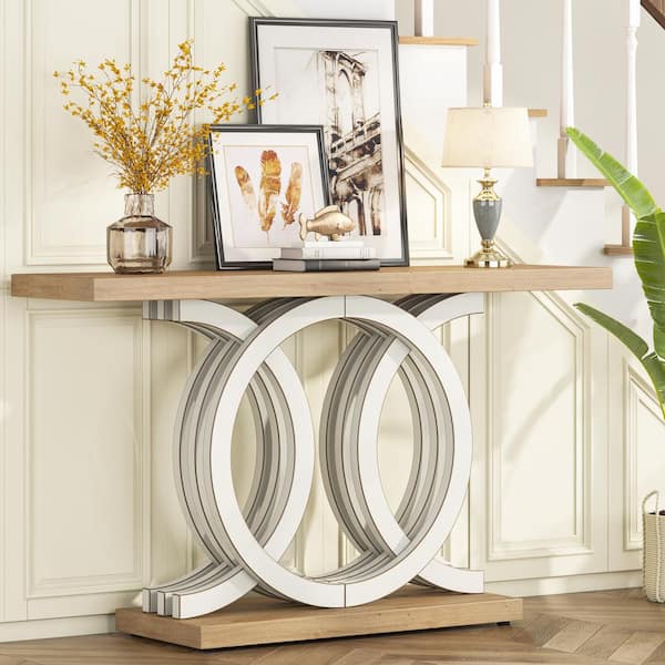 Turrella 55 in. Rectangle Wooden Console Table, White Farmhouse Console Table with Unique Base