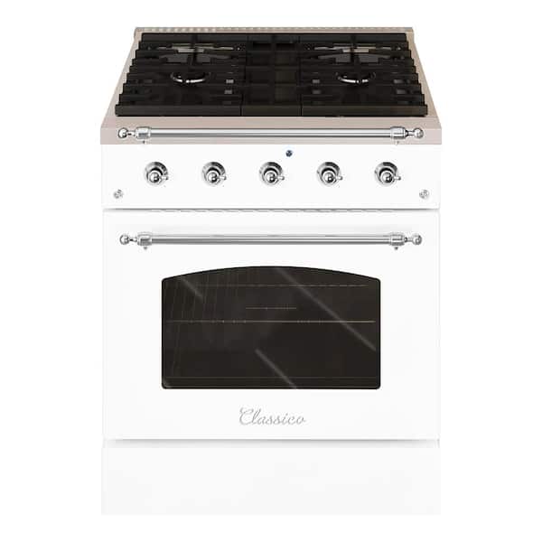 Hallman Classico 30 in. 4 Burner Single Oven Dual Fuel Range with GAS Stove and Electric Oven in White