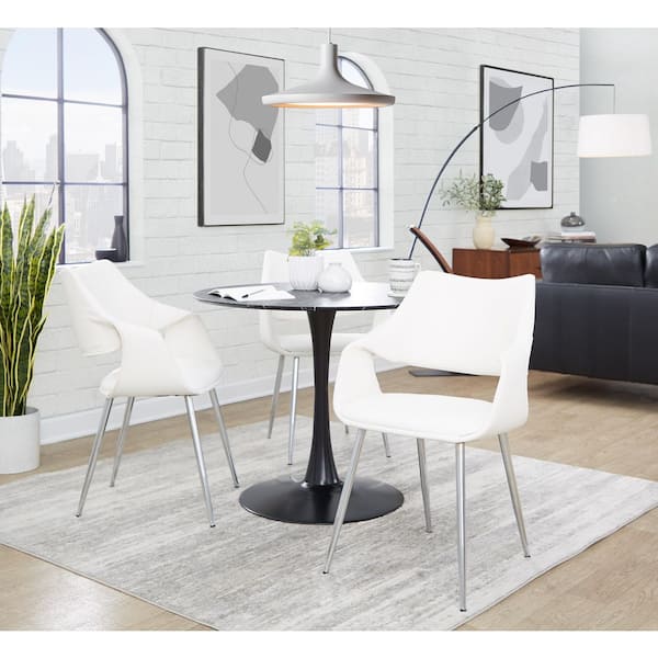 Curvo Highback Chrome Metal and White Faux Leather Upholstered Chair with Tapered Metal Legs (Set of 2)