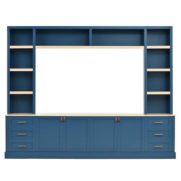 102.30 in. W x 15.70 in. D x 79.7 in. H Navy Blue Linen Cabinet with Adjustable Shelves for TVs Up to 75 in.