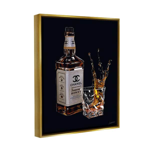 The Stupell Home Decor Collection Splashing Liqueur Glam Whiskey Bottle Design By Ziwei Li Floater Frame Food Art Print 31 in. x 25 in.