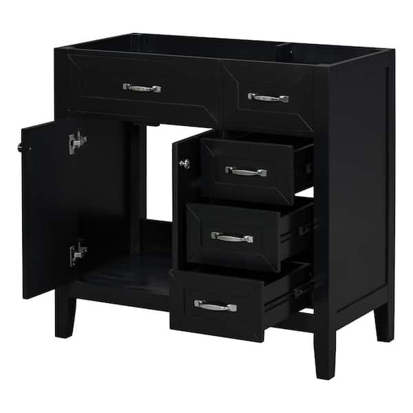 Aoibox 35.5 in. W x 17.7 in. D x 35 in. H Solid Frame and MDF Board Bath Vanity Cabinet without Top in Black with Drawers