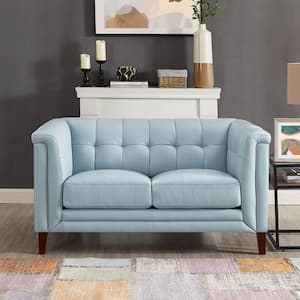 Arvo 61.5 in. Spa Blue Top Grain Leather 2-Seater Loveseat with Removable Cushions
