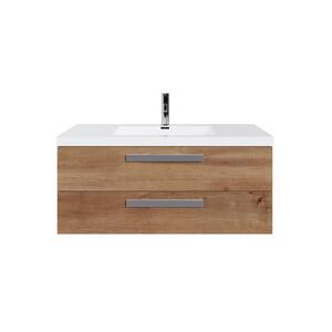 Surf 36 in. W x 20 in. D x 22 in. H Single Sink Wallmount Bath Vanity in Natural Oak with White Acrylic Top