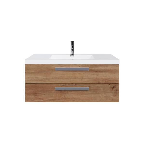 Eviva Surf 36 in. Single Sink Floating Natural Oak Bath Vanity with White Acrylic Top (Assembled)