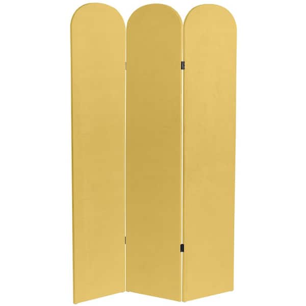 6 ft. Yellow 3-Panel Classic Arch Velvet Room Divider