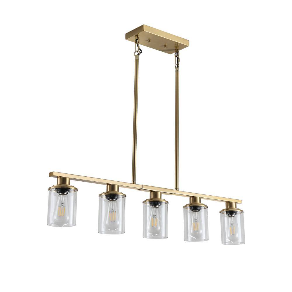 60-Watt 5 Light Gold Kichen Island Pendant Light with Clear Cylinder Glass Shade Gold Pendant Light price history on PriceWatchPro