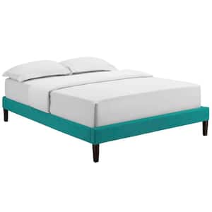 Tessie Teal Full Upholstered Fabric Bed Frame with Squared Tapered Legs
