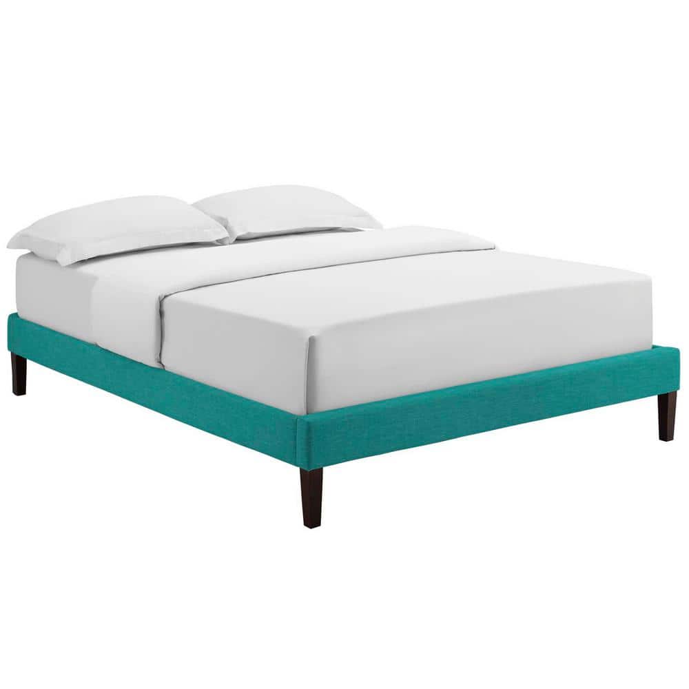 Teal Upholstered King Platform Bed with Wood Slats