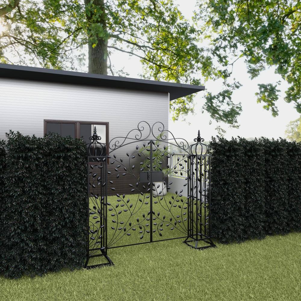 Matte Black Metal Scrollwork Arched Garden Gate Arbor