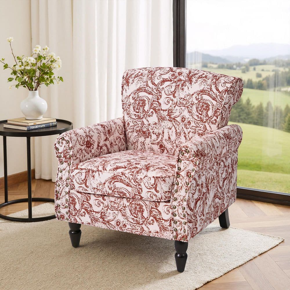 Uixe Mid-Century Rococo Orange Chenille Upholstered Accent Arm