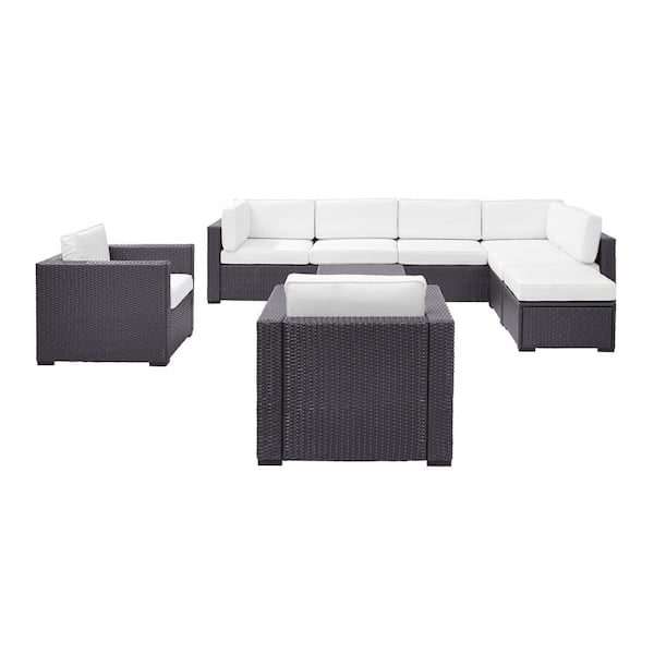 CROSLEY FURNITURE Biscayne 8-Person Wicker Outdoor Seating Set with White Cushions