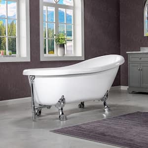 Eurek 67" Heavy Duty Acrylic Slipper Clawfoot Bath Tub in White,Claw Feet,Drain and Overflow in Chrome