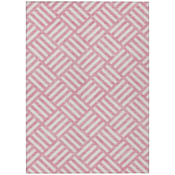 HomeRoots Pink, Ivory 3 ft. x 5 ft. Woven Geometric Polyester Rectangle Indoor/Outdoor Area Rug