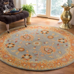 Heritage Blue/Orange 6 ft. x 6 ft. Round Border Area Rug