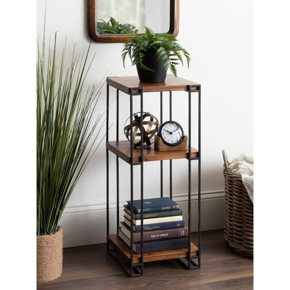 Lintz Rustic Caramel Wood and Black Metal Three-Tier Tea Table