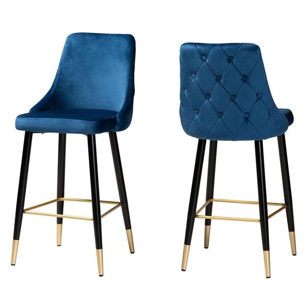 Baxton Studio Giada 42.5 in. Navy Blue and Black Wood Frame Bar Stool (Set of 2)