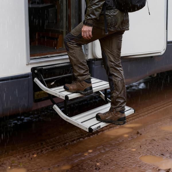 RV Steps, 2-Step, 440 lbs. Load Capacity, Electric Retractable RV Stairs, Telescopic Folding Aluminum Alloy Camper Steps